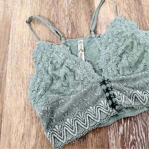 Intimately Free People Lace Plunge Bralette Size M Agave Green Blue